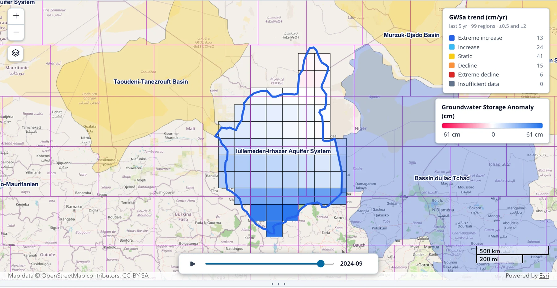 Cell and mascon boundaries over the Iullemeden-Irhazer Aquifer System